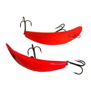 Luhr-Jensen Kwikfish K14 Pre Rapala Fishing Lures Lot Of 2 USA Red/Orange W/Ratt